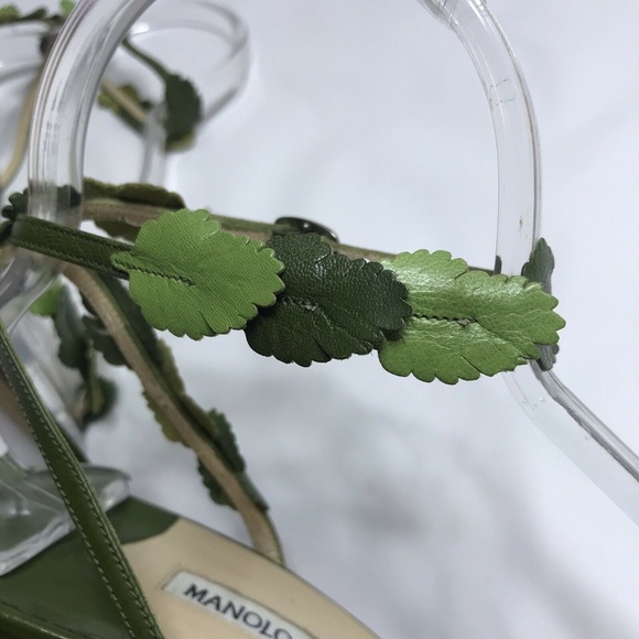 Manolo Blahnik Heel Sandals Green Leaf Wreath - Picture 4 of 10